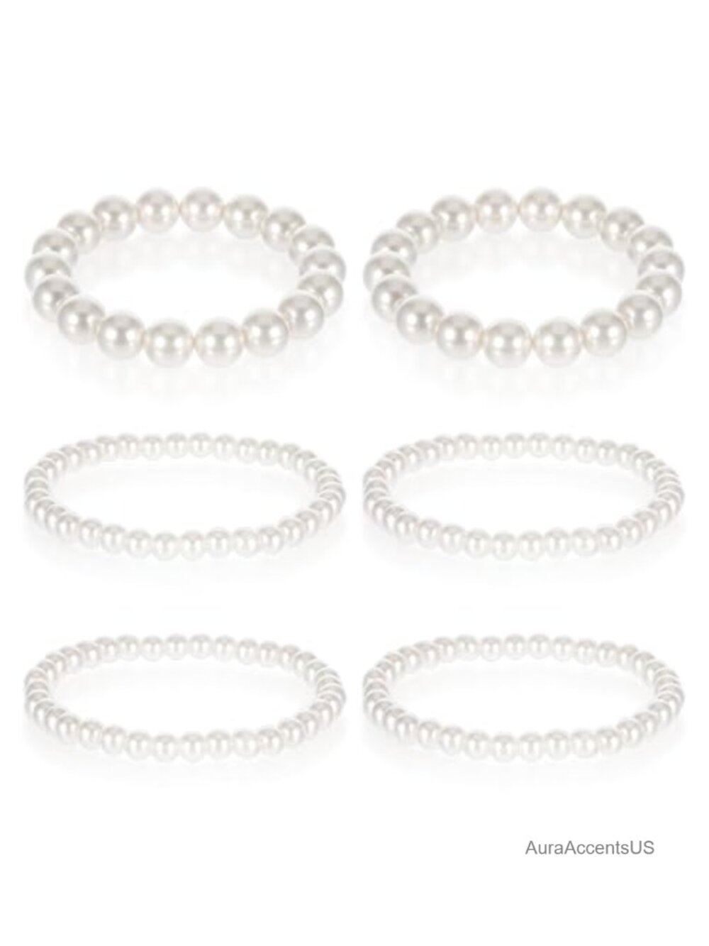 6pcs Faux Pearl Stretch Bracelets Stackable Bridal Wedding Jewelry